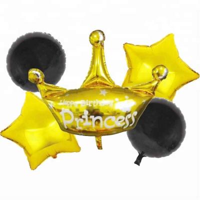 China Princess 5 Pcs Eco-friendly Happy Birthday Set Crown Shape Baby Foil Balloon Set For Party Decoration for sale