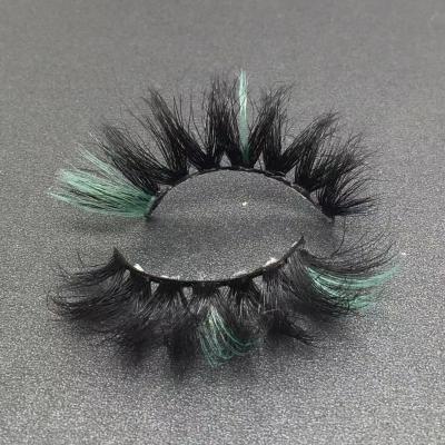 China Hot Sale Luxury Custom Multi Green Rainbow Crisscross Real Fluffy Mink Lashes 3D Lashes Color 20mm Wholesale for sale