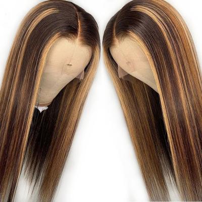 China Bodywave Cuticle Aligned Hair Highlight Wig Virgin Human Hair Lace Wigs 13x4 Inch 13x4 Blonde Straight for sale