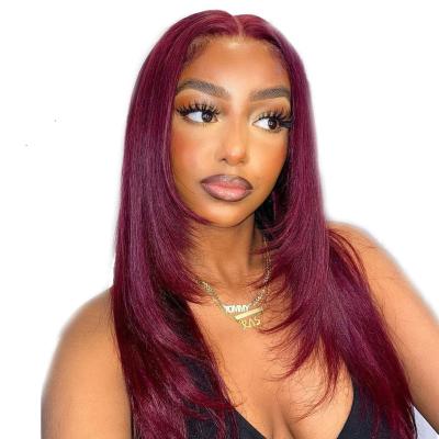 China Remy 180% Human Hair Wigs For Women 99J Burgundy Straight Red Colored Curly Highlight Wigs Frontal Hair 13x4 Lace Frontal Hair for sale