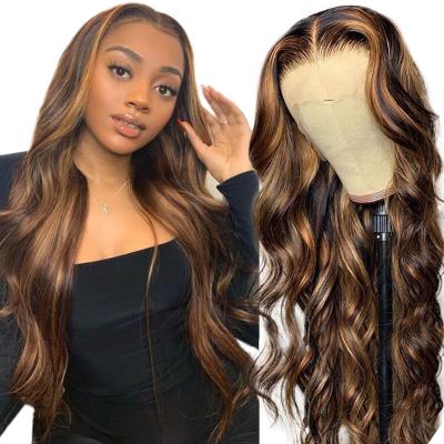 China Body Wave P4/27 13x4 Lace Cuticle Aligned Cheap Brazilian Hair Betty Hair 180% Virgin Hair Highlight WAVE Frontal Wigs for sale