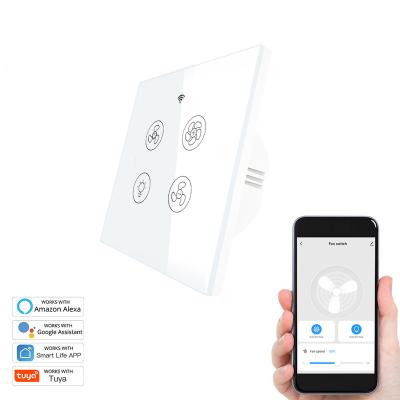 China Tempered Glass+PC 4 Band Wifi RF433 Smart Switch Compatible with Google Alexa Fan Speed ​​Control Wall Touch Switch for sale