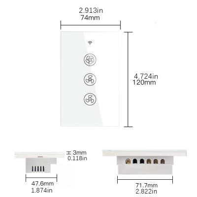 China Tempered Glass+PC 3 Strip Wall Sensor Touch Switch Panel Wifi Blue Longevity Fan Smart Tooth Switch for sale