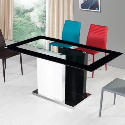 China Practical& cheap black glass high gloss dining table top mdf frame mdf covered by stainless steel for sale