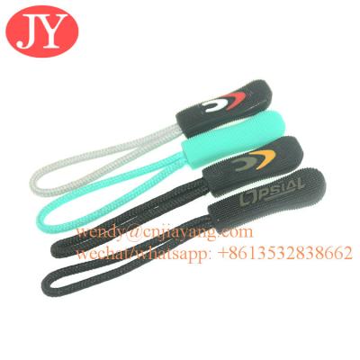 China Jiayang zipper pull tab rubber  Silicon string rope customized soft zipper puller for backpack zipper pull tag for bags for sale