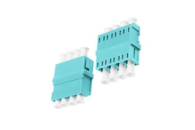 China LC OM3 Quad Asymmetric Welding Fiber Optic Adapter LC Fiber Coupler Aqua Blue for sale