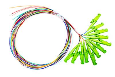 China G657A1 LSZH PVC 12 Colors Fiber Optic Pigtails APC Single Mode 0.9mm E2000 Pigtails for sale