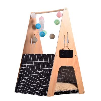 China Universal Double-Layer Cat Tunnel Kennel Furniture Hanger Practical Open Style Hanger Wooden Pine Nest for sale