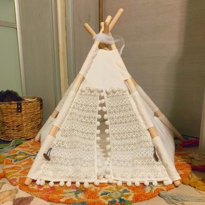 China Breathable Lace Edge Washable Cat Tent Five Sticks Wholesale Pet Bed Teepee Tent House Dog Tent for sale