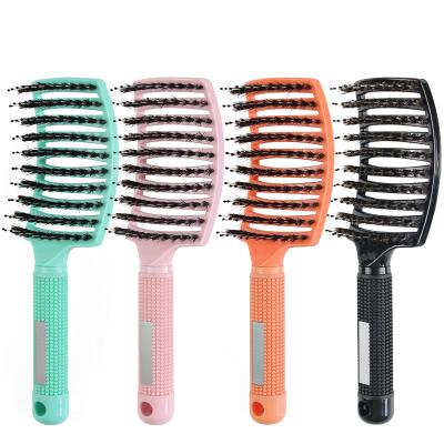 China Dampen New Arrive Colors Natural Boar Bristle Detangling Hair Brush Customized Logo Hair Extension Wave Brushes For Salon Use for sale