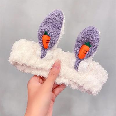 China Small Bunny Ears Hairband Velvet Steamer Carrot Plush Headband Washing Face Soft Cute Non-slip Makeup Cartoon for sale