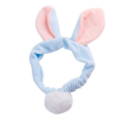 China Cute Bunny Ears Hair Ball Plush Headband Makeup Wash Headband Long Korean Rabbit Custom Made Soft Wholesale for sale