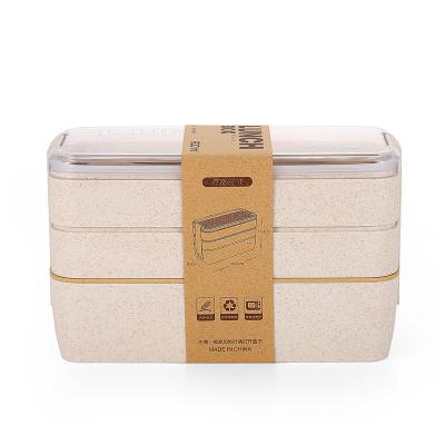 China Wholesale Eco-friendly Leakproof Plastic Wheat Microwavable 2 Layer Straw Lunch Box For Kids for sale