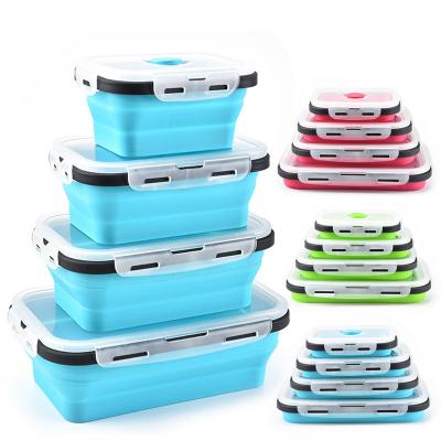 China 3/4 Pcs Silicone Eco Friendly Reusable Collapsible Lunch Box Bento Food Storage Snack Container Microwavable Set With Lids for sale