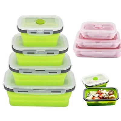 China 4 Pieces /set Durable Silicone Food Grade Food Grade Silicone Bowl Microwavable And Convenient Folding Bowl Food Storage Containers With Lid for sale