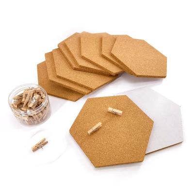 China Eco-Friendly Cork Hexagon Wall Tiles With Cork Memo Boards Pin Board Self Adhesive Decorative Board With Multi Color Push Pins for sale