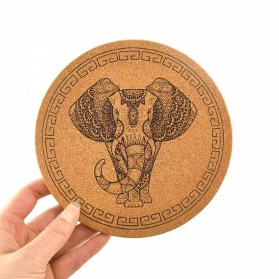 China Sustainable Elephant Printed Thick Round Cork Wooden Coaster Pads For Dishes Pots Filters Plants Round Shape Cork Coaster for sale