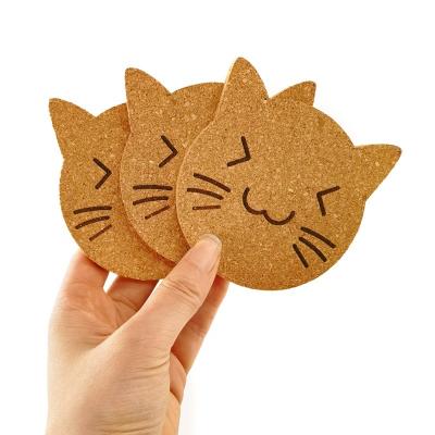 China Viable Cute Kittens Cork Cat Cup Coasters for custom hungable cat drinks shape cork absorbent cute animal coasters for sale