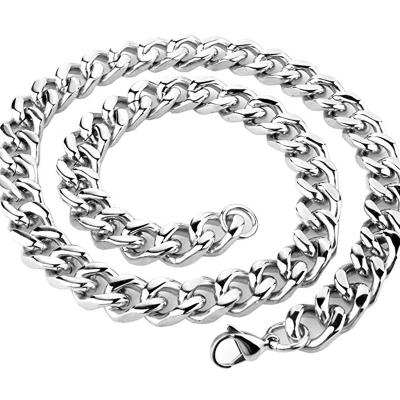 China Hiphop Fashion To Men's Necklace Silver Stainless Steel Curb Cuban Chain 9mm, 11mm, 13mm, 15mm for sale