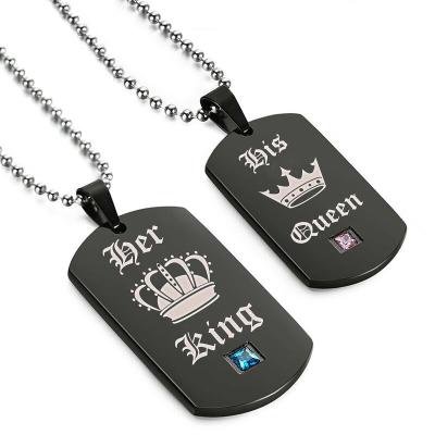 China Fashionable His His Couple Necklace Stainless Steel Crown Tag Queen Titanium Pendant King Matching Set Gift for sale