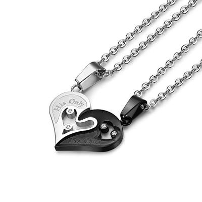 China Couple 2pcs His Only His Stainless Steel One And Hers Couple Necklace Love Heart Puzzle Assortment for sale