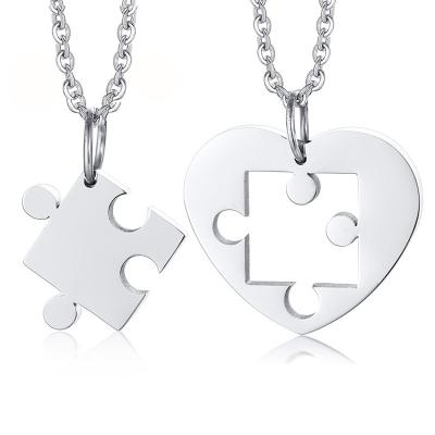 China Couples Stainless Steel Necklace For Men Women Chain Set For Couples Puzzle Necklace Couples Pendant Necklace for sale