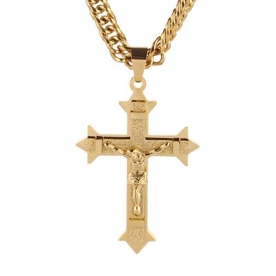 China Hot Selling Sport Mens Stainless Steel Jewelry Silver And Gold Jesus Cross Necklace for sale