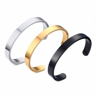 China Simple High Polished Black Fluted Cuff Bracelet Bangle C Shape Opening Bracelet For Men for sale