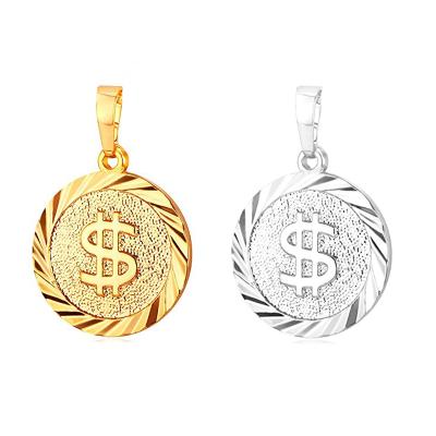 China Hiphop Dollar Sign Stainless Steel Gold Plated Necklace Hip Hop Coin Pendant for sale