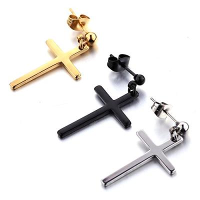 China Fashion New Design Custom Stainless Steel Cross Earrings Dangle Gold Hanging Earring for sale