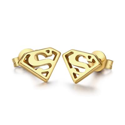 China Fashion Stainless Steel Superman Earring Gold Plated Stud Earrings for sale