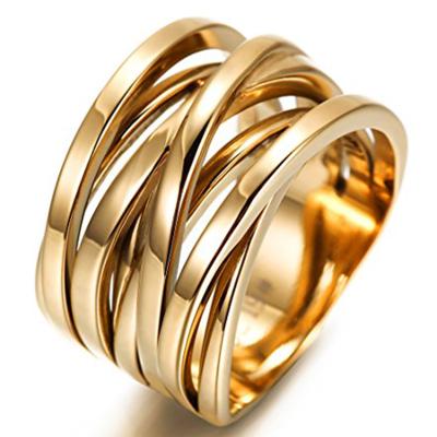 China Simple Interlocking Crossover Statement Ring For Women Gold And Silver Rose Gold Plated for sale