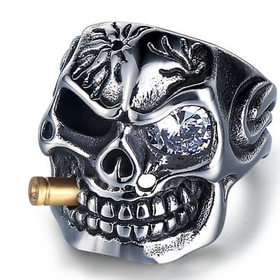 China Mens Punk New Design Style Ring Stainless Steel Zircon Skull Punk Ring for sale