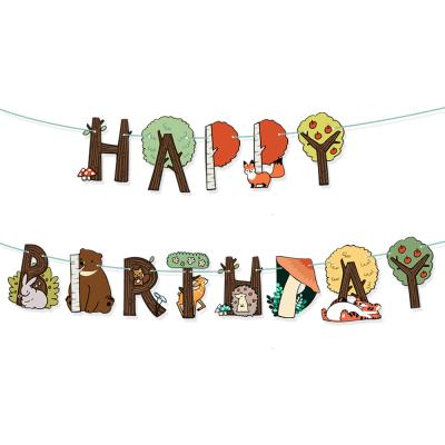 China Lovely Jungle Party HAPPY BIRTHDAY Letter Paper Banner Colorful Animal Forest Animal Birthday Flag for sale