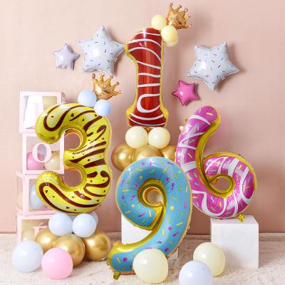 China Party Decoration Foil Foil Balloon Foil Number 32inch Material Donut Big Children's Day Birthday Party for sale