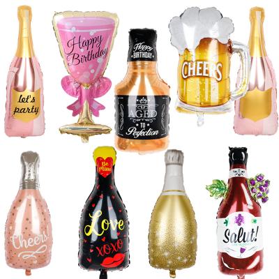 China Gift Toy For Happy Birthday shaped large wine bottle foil balloon wedding party birthday globos bar decoration party wine glass balloons for sale