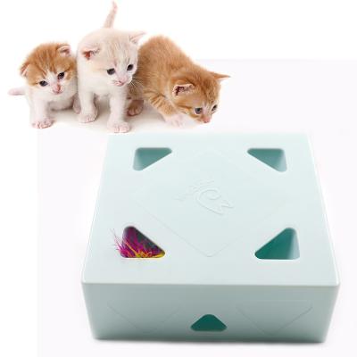 China Factory Supply New Design Viable Funny Magic Feather Box Automatic Retractable Temptress Electric Cat Toy for sale