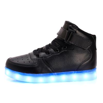 China Fashion Customized Anti-slippery High Top Kids Air Force 1 Black Boy Led Lightweight Sneakers Kids Led Shoes for sale