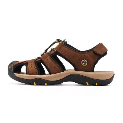 China Flat Closed Toe Men Genuine Leather Sandals Mens Trekking Outdoor Rising Water Shoes Male Beach Sandals for sale