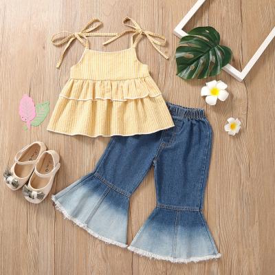 China Casual Girl Flared Pants and Vests Skinny Flared Jeans Girls Jeans Kids Denim Stretchy Bell Bottom Pants for sale