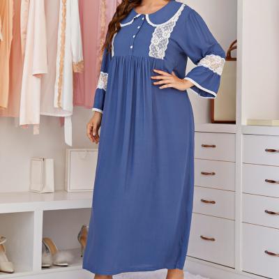 China Factory Price Breathable Women Sleepwear Ladies Fashion Night Squishy PJ Loose Dress Set Plus Size Lace Style Dress Pajamas Long for sale