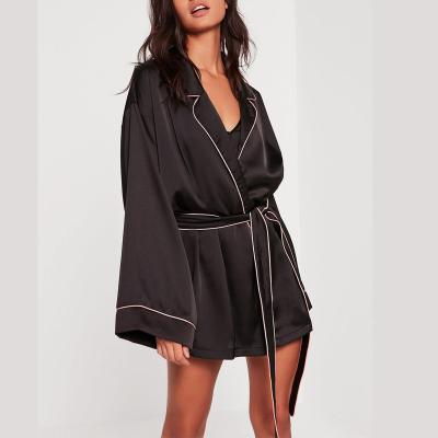 China Breathable Sexy Women Nightgown Girls Kimono Black Comfortable Sleep Robe for sale