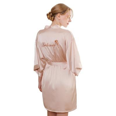 China Breathable Bridesmaid Long Robe Ruffle Edge Belted Women's Silk Satin Bathrobe Short Kimono For Bridesmaids for sale