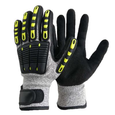 China Anti-impact 13 Gauge High Impact Black Sandy Nitrile Coated Safety Protection Work TPR High Impact Gloves for sale