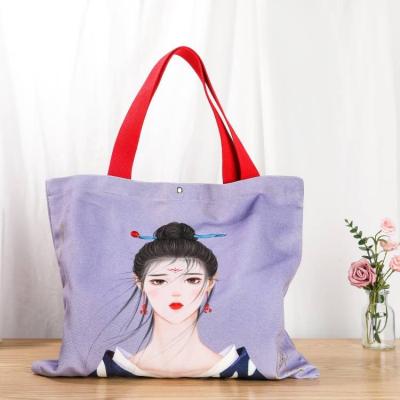 China Wholesale Handled Customize Fashion Cotton Canvas Fabric Recyclable Shopping Tote Bags Round Canvas Tote Bags 100% Cotton Canvas Bag for sale