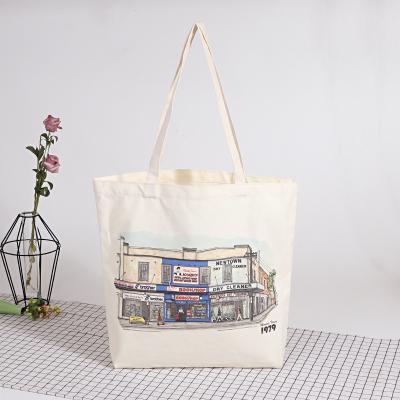 China High Quality Custom Printed School Bags Handled Fashion Beach Logo Lovely Tote Eco-friendly Cotton Canvas School Bag for sale