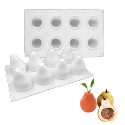 China Sustainable Food Grade Easy To Clean 8 Cavity Pear Shaped Dessert Mold Silicone Mousse Cake Baking Mold for sale