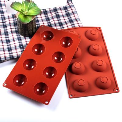 China Amazon Hot Selling Viable 8 Well Silicone Ball Mold Large Round Half Sphere Silicone Cake Mold DIY For Chocolate Cake Silicone Mold for sale