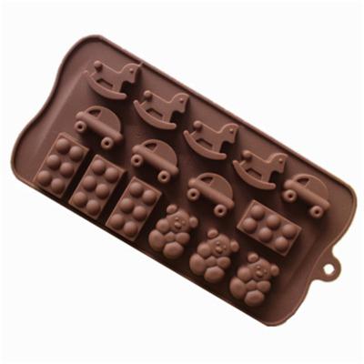 China Homemade Viable Tray Mold Mix Shape Silicone Hard Candy Wooden Horse Bear Car Cookies Tool DIY Chocolate Mold for sale