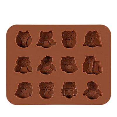 China Easy Release Ice Cream Maker 12 Cavity Soft Kitchen Viable Grade Silicone Ice Cube Mold DIY Owl Jelly Pudding Chocolate Tool Food for sale